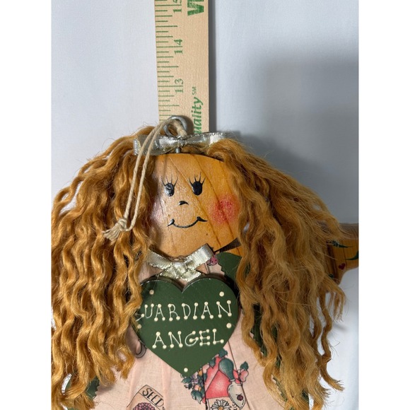 VTG Handmade‎ Guardian Angel Wooden Wall Hanging Green Heart Rustic Decor - Picture 5 of 9